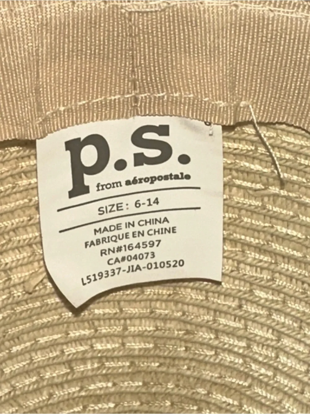 Aeropostale Neutral Straw Sun Hat with Ribbon Trim